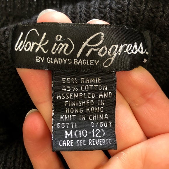 Work in Progress Sweater Women’s M Ramie Cotton Black Embellished Cowl Neck - Picture 4 of 4